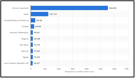 vegetables production as per country